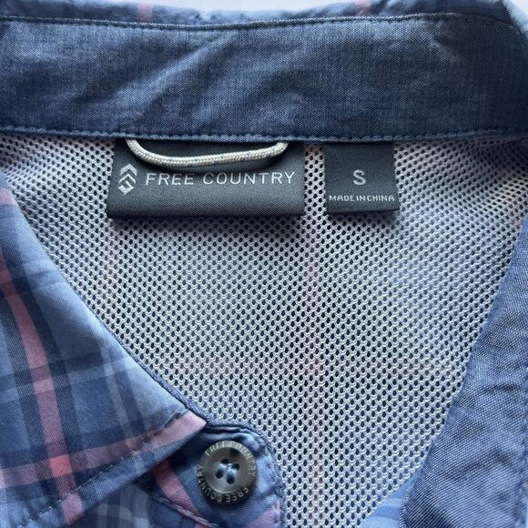 New Free Country Hiking Outdoor Short Sleeve Blue Pink Plaid Shirt Mens S - Picture 5 of 6